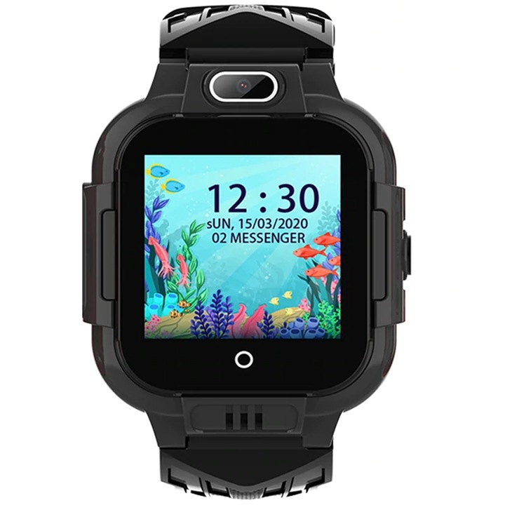 Techone™ KT16 okosóra, gyerekeknek, GPS, 4G, 1,4" IPS, videohívás, ultrapixeles kamera, Wi-Fi, vízálló, telefon funkció, bluetooth, SOS gomb, érintőképernyő, kémfigyelés, fekete