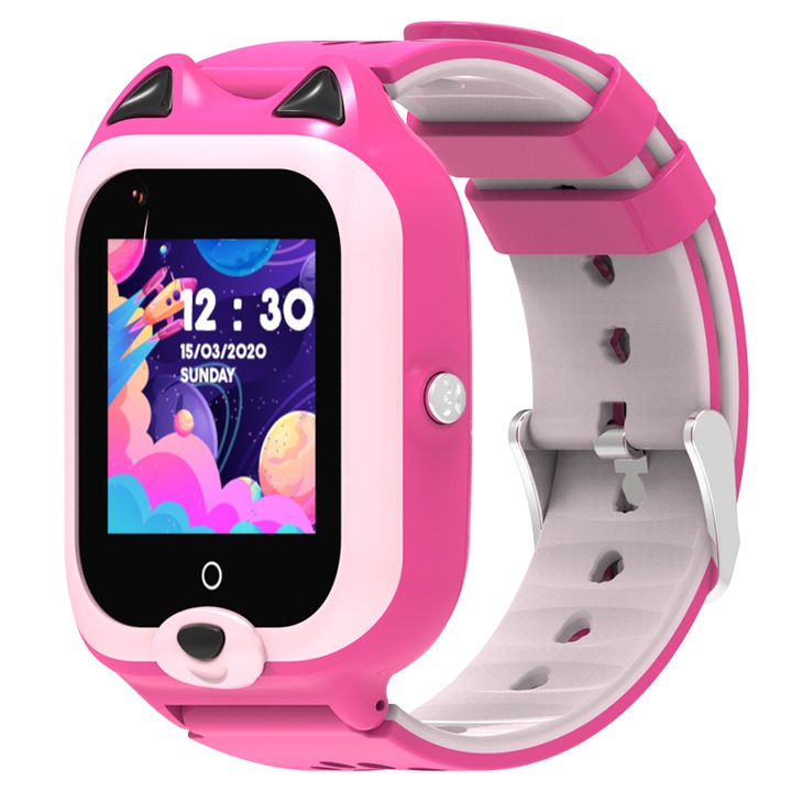 Ceas smartwatch GPS copii Techone™ KT22 Pro 4G, 1.4 inch OGS, apel video, camera ultrapixel, Wi-Fi, rezistent la apa IP67, telefon, bluetooth, SOS, touchscreen, monitorizare spion, carcasa detasabila, Roz