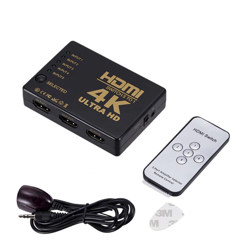 Switch HDMI 4K TechONE™ ultra HD, 250 MHz/ 3.4 Gbps, 4K 30Hz, 5 porturi intrare cu telecomanda, 1 output, alimentat, negru