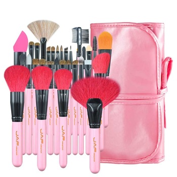 Set 32 pensule machiaj JAF®, maner din lemn, mix de par natural de capra si fibre sintetice, pentru ten, buze, ochi, roz Set 32 pensule machiaj JAF®, maner din lemn, mix de par natural de capra si fibre sintetice, pentru ten, buze, ochi, roz