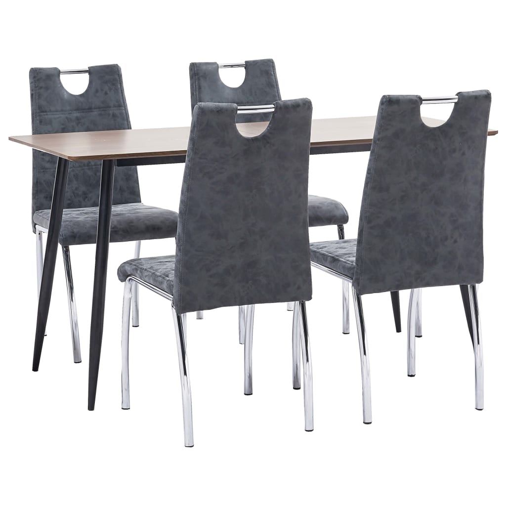 Set de 5 piese masa cu 4 scaune de bucatarie, vidaXL, Piele ecologica/MDF/Otel, 140 x 70 x 75cm, Negru