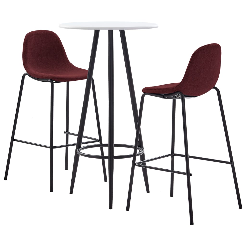 Set mobilier de bar cu masa rotunda cu blat alb si 2 scaune tapitate inalte, vidaXL, Tesatura, 60 x 107.5 cm, Rosu