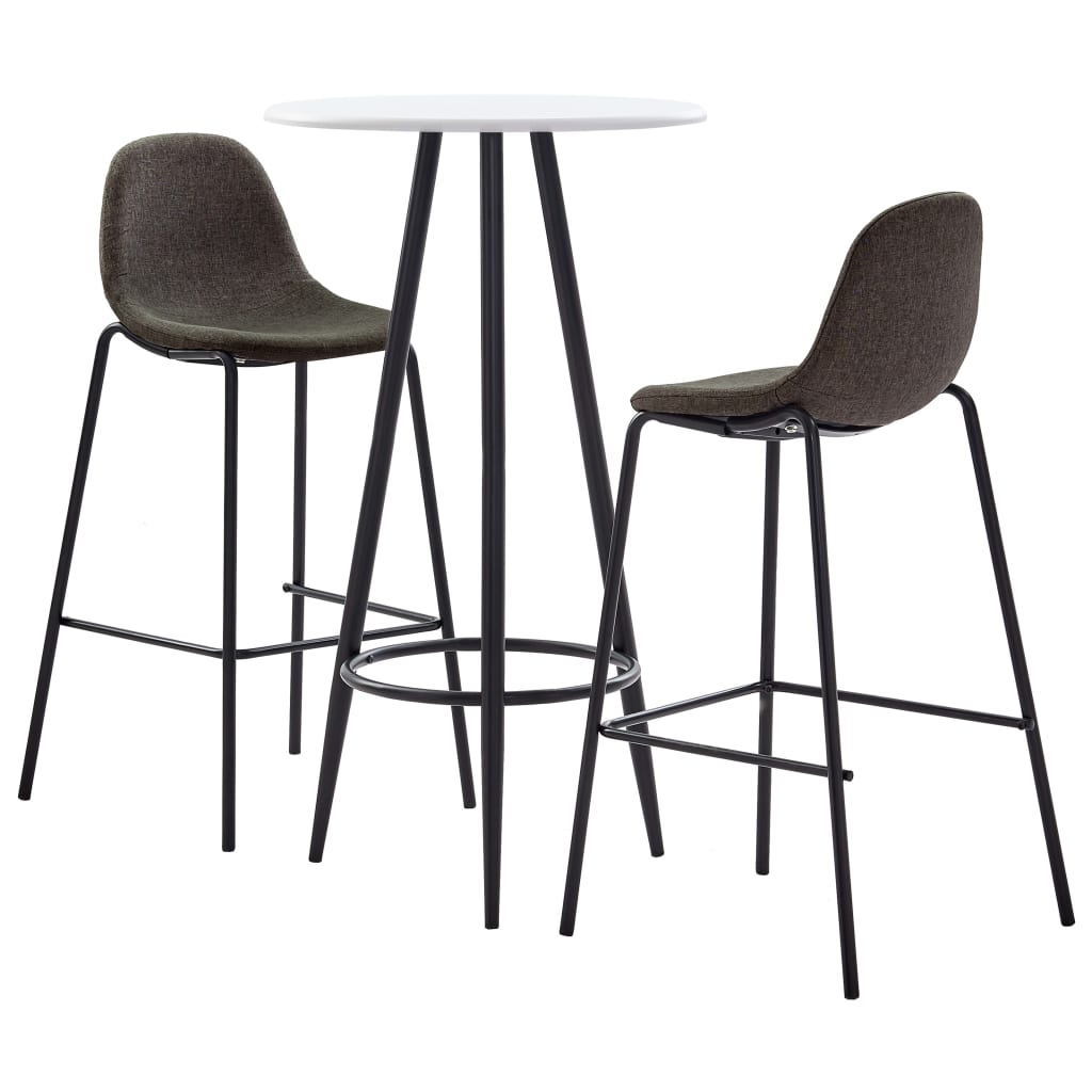Set mobilier de bar cu masa rotunda cu blat alb si 2 scaune tapitate inalte, vidaXL, Tesatura, 60 x 107.5cm, Gri