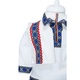 Costum popular pentru botez, alb-albastru cu motive traditionale, 4 piese, camasa, vesta, pantaloni, caciulita, pentru baieti, REC1188, 1-3 luni