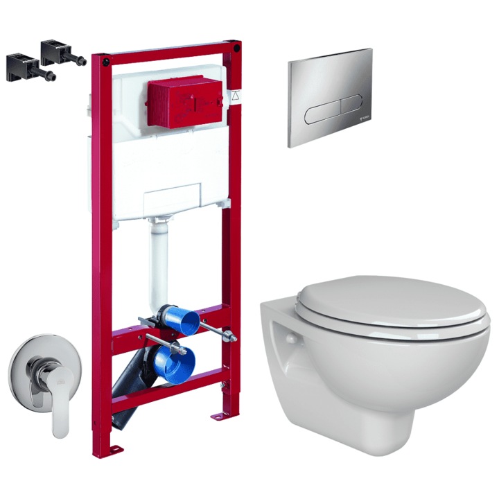 Set 3 in 1 Toaleta cu bideu Cerastyle Lila, Paffoni, Schell, capacitate 9 L, capac soft and slim, clapeta crom lucios