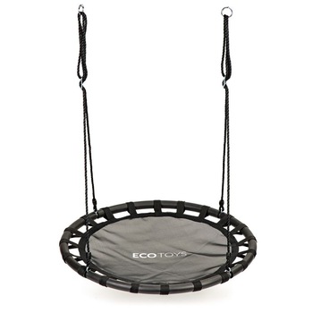 Leagan tip cuib rotund, gri-negru, cu cadru metalic si corzi reglabile, diametru 100 cm Leagan tip cuib rotund, gri-negru, cu cadru metalic si corzi reglabile, diametru 100 cm