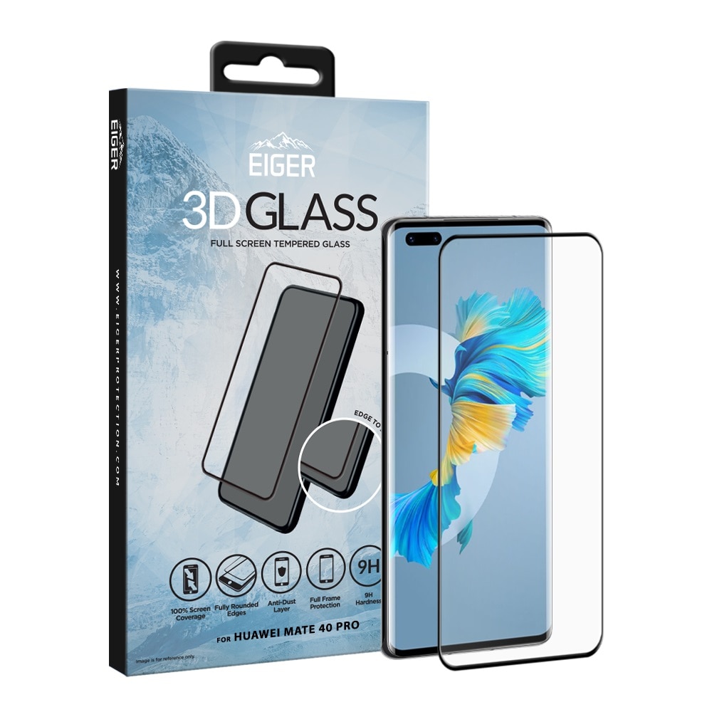 Folie Eiger Sticla 3D Edge to Edge compatibila cu Huawei Mate 40 Pro, Clear Black
