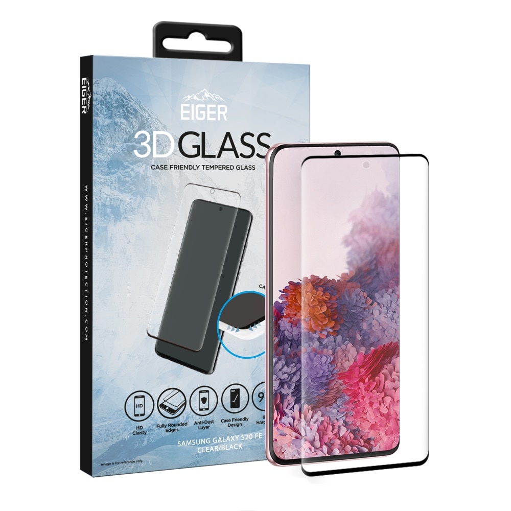 Folie Eiger Sticla 3D Case Friendly compatibila cu Samsung Galaxy S20 FE G780, Clear Black