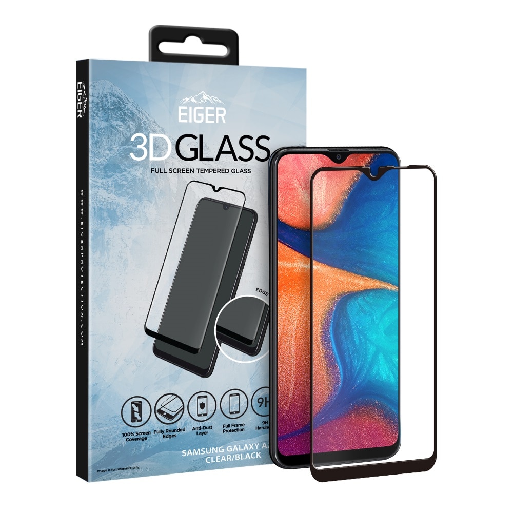 Folie Eiger Sticla 3D Edge to Edge compatibila cu Samsung Galaxy A20e, Clear Black