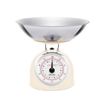 Cantar mecanic de bucatarie ETA Storio 5777 BEJ, 5 kg, precizie 25g, vas 5 L din otel inoxidabil Cantar mecanic de bucatarie ETA Storio 5777 BEJ, 5 kg, precizie 25g, vas 5 L din otel inoxidabil