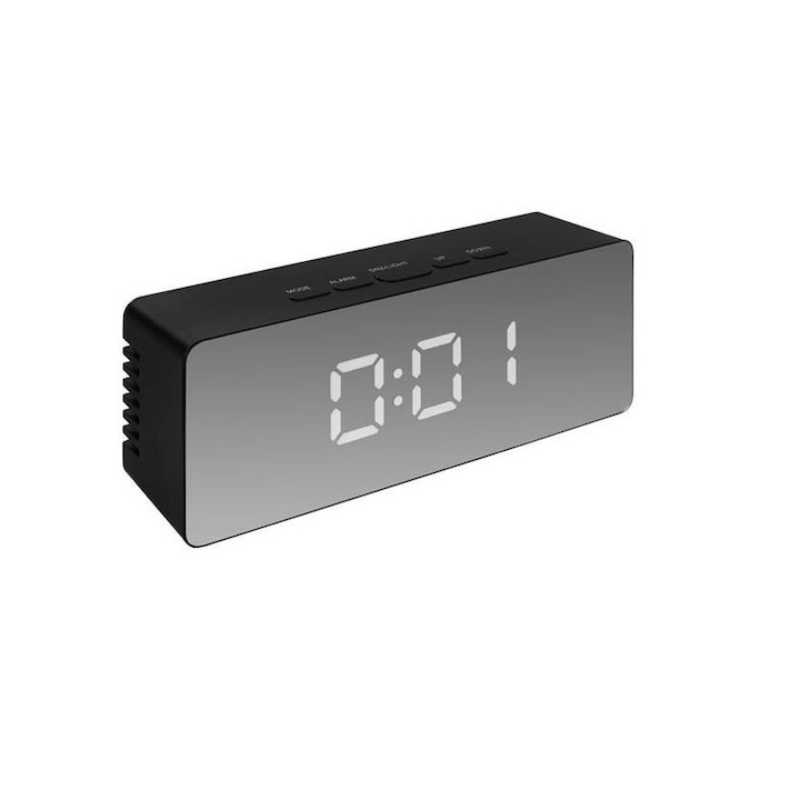 Zola Digitális asztali óra, ébresztő funkcióval, hőmérővel, tükör stílusú, 14 x 5.5 x 3.5 cm, fekete