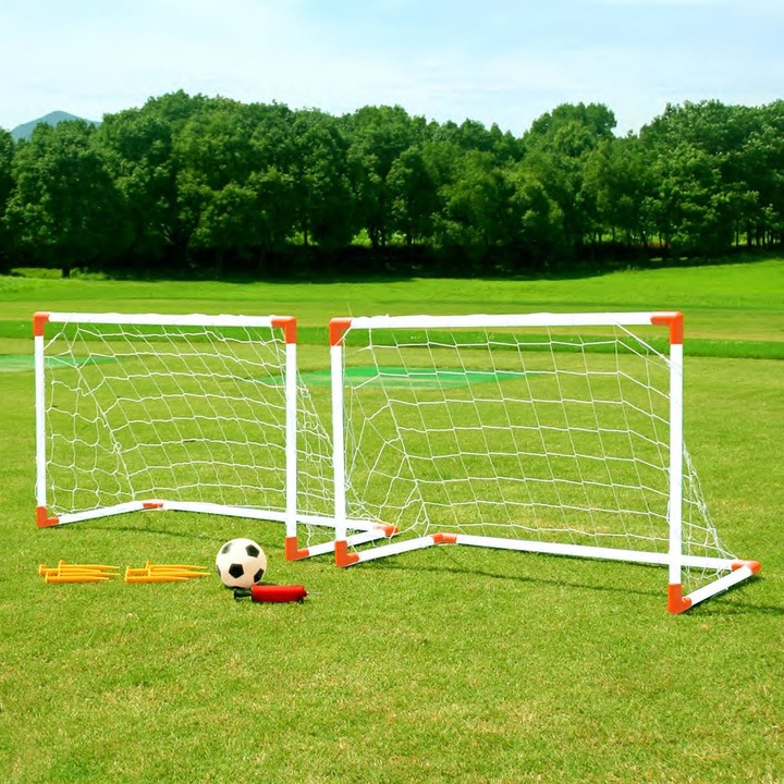 Set fotbal cu 2 porți, 8 țarusi, minge 13cm, pompă, 42x85cm