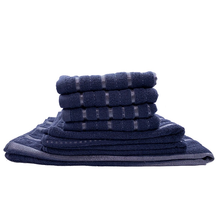 Комплект кърпи за баня Dreamscene 16684727-MP, 7 броя, Памучни, Тъмносин