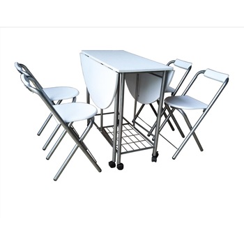 Set masa extensibila din MDF HouseXL® Smart Oval Table, Cu 4 scaune pliabile cu sezut moale , 80X60 pliata, 80X110 extinsa, Pentru living si bucatarie, Alb Set masa extensibila din MDF HouseXL® Smart Oval Table, Cu 4 scaune pliabile cu sezut moale , 80X60 pliata, 80X110 extinsa, Pentru living si bucatarie, Alb