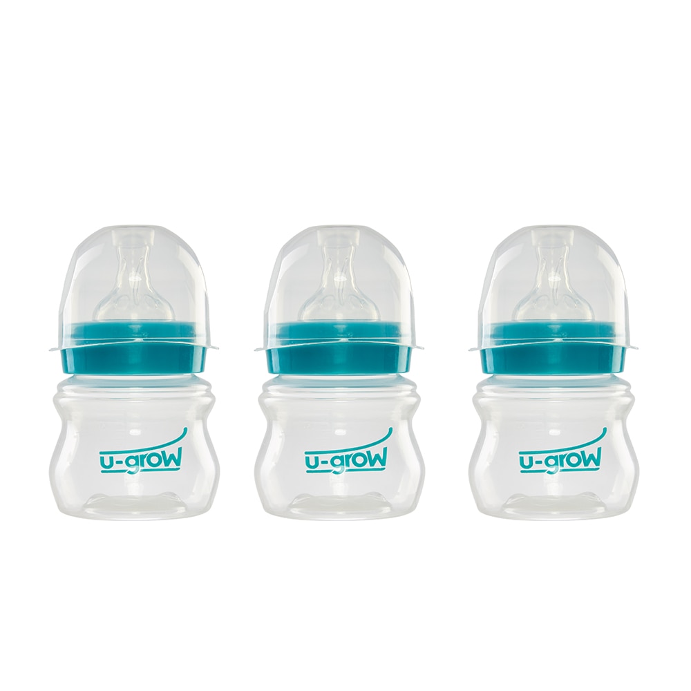Set 3 biberoane cu gat larg U-Grow, 125 ml, Albastru