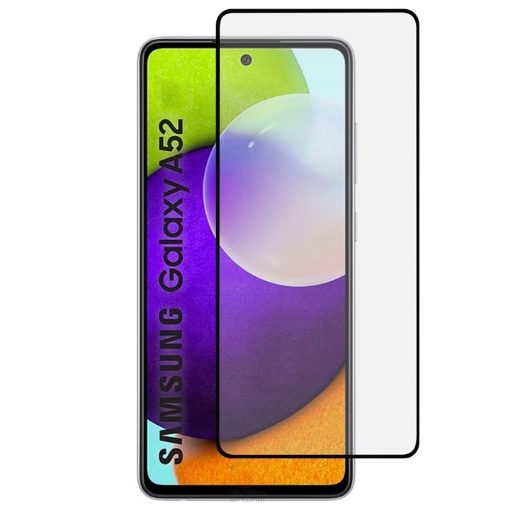 OEM Kijelzővédő üvegfólia, Samsung Galaxy A52 4G / A52 5G kompatibilis, Hibrid üveg és kerámia, Full Glue teljes felületű ragasztás, Fekete