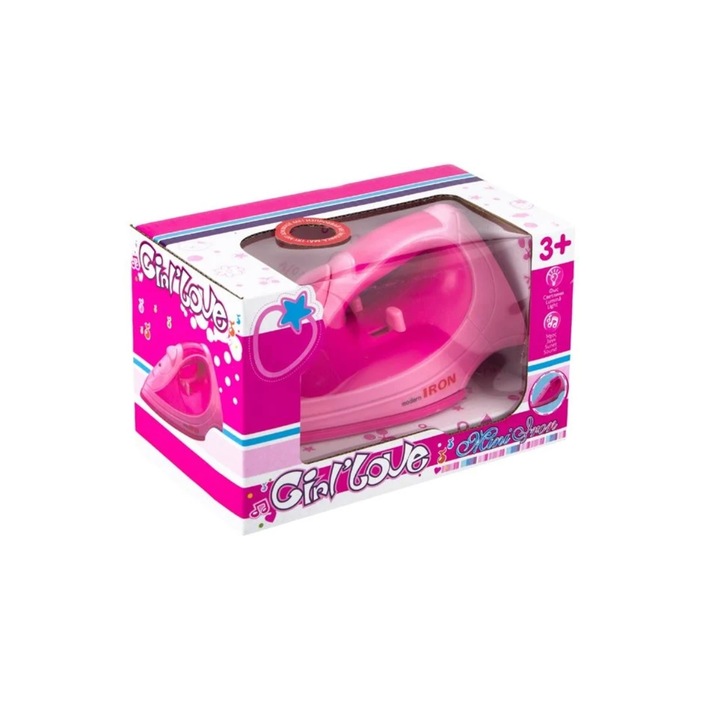 Fier de calcat roz cu sunet si lumina, 17 x 7.5 x 10 cm