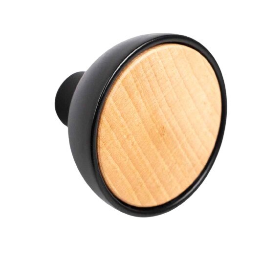 Buton pentru mobila Bol, finisaj negru mat cu fag natur, D45 mm