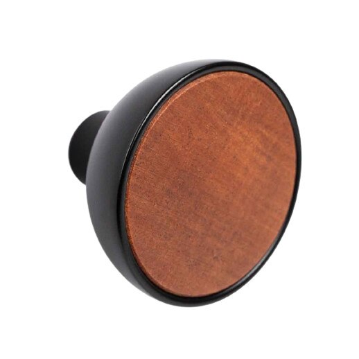 Buton pentru mobila Bol, finisaj negru mat cu sapelli natur, D45 mm