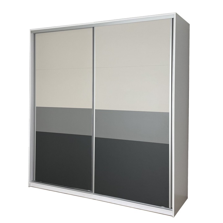 Dressing cu usi culisante, Alb/Gri/Grafit, H240 x L220 x A60 cm PAL 18 mm Sistem culisare Hafele premium