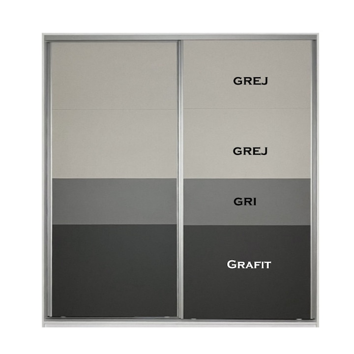 Dressing cu usi culisante, Alb/Gri/Grafit, H200 x L150 x A60 cm PAL 18 mm Sistem culisare Hafele premium