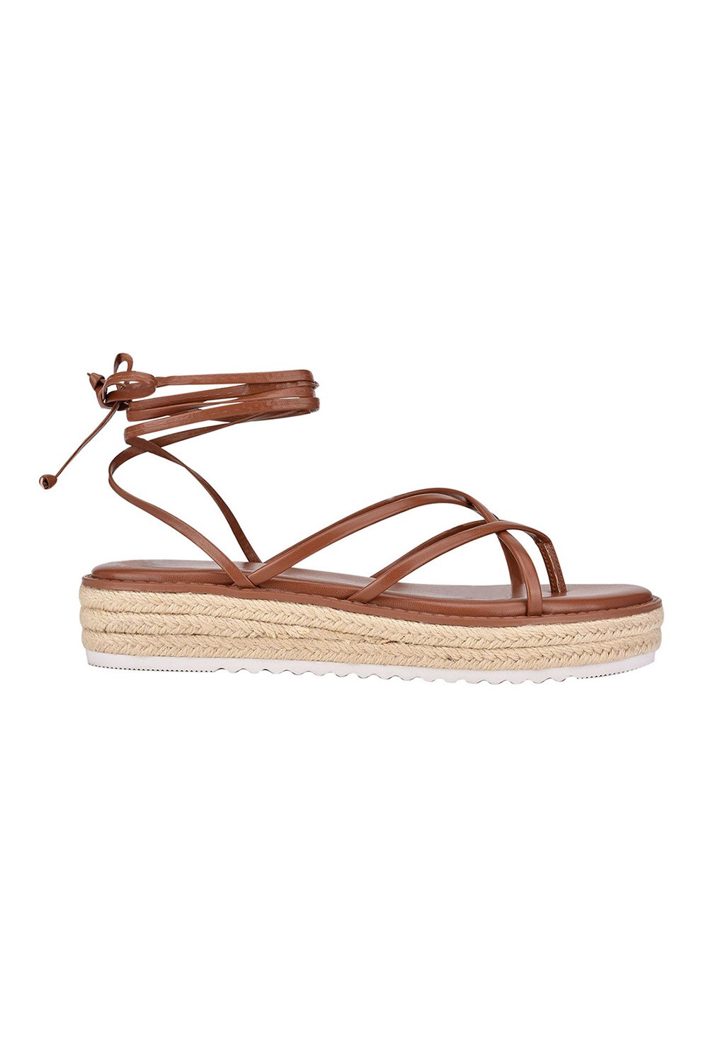 NINE WEST, Sandale tip espadrile de piele ecologica cu bareta separatoare Candid, Maro, 8.5