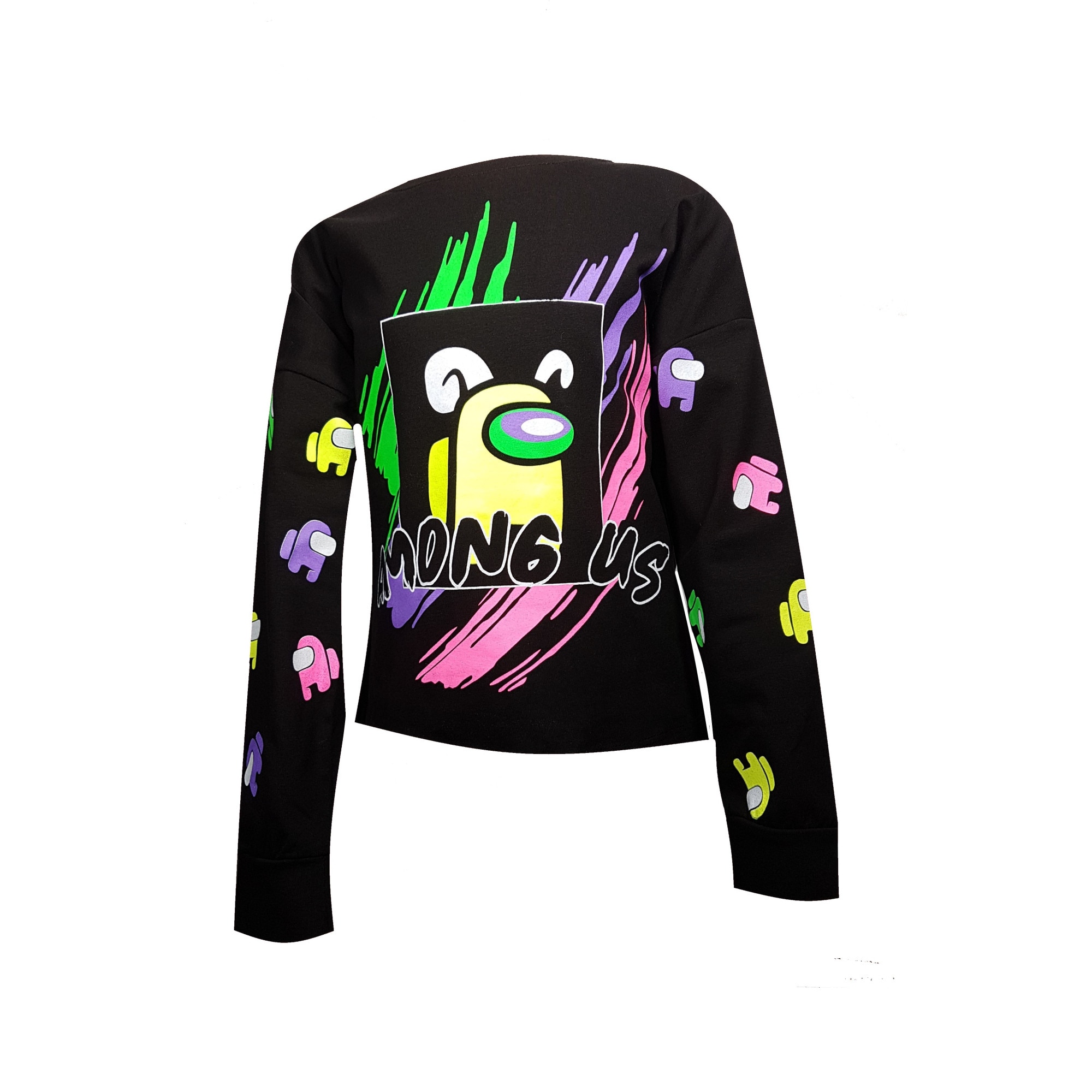 Bluza fete, negru, cu imprimeu colorat