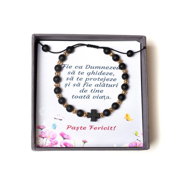 Bratara pe Snur Negru in Cutie cu Mesaj Personalizat Pentru Paste