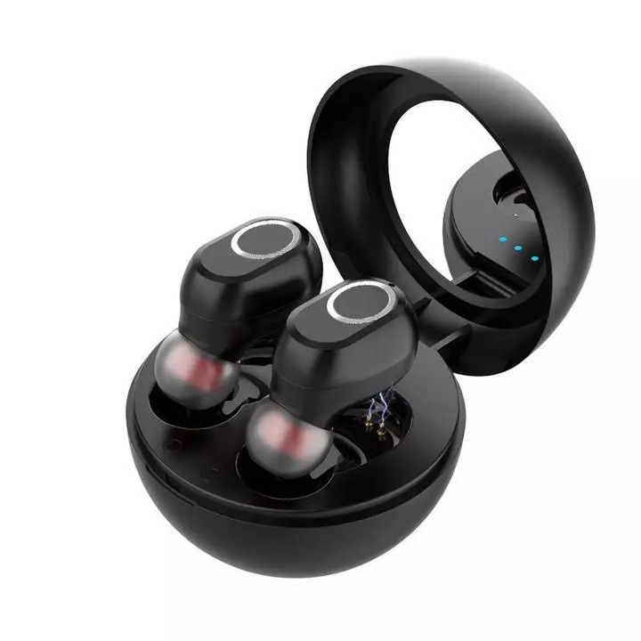 Casti Wireless TWS LB10, Bluetooth 5.0, oglinda inclusa in cutia de incarcare, Universale, apeluri HD, SIKS®, culoare Negru