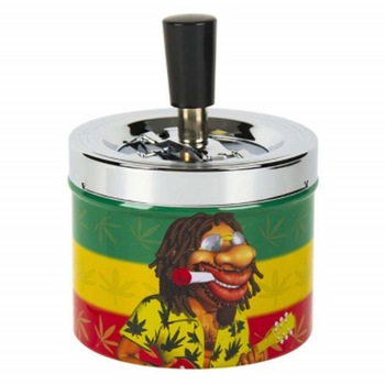 Scrumiera amuzanta Pufo din metal mecanism de inchidere si buton Scrumiera amuzanta Pufo din metal mecanism de inchidere si buton