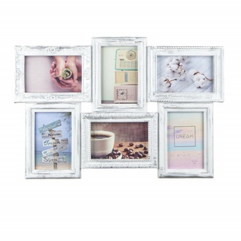 Cadru rama foto Pufo vintage cu model in relief, 6 poze, alb, 50 x 35 cm Cadru rama foto Pufo vintage cu model in relief, 6 poze, alb, 50 x 35 cm