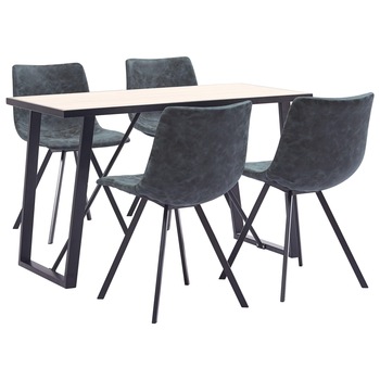 Set de 5 piese masa cu 4 scaune de bucatarie, vidaXL, Piele ecologica/Lemn stejar/Metal, 120 x 60 x 75 cm, Negru Set de 5 piese masa cu 4 scaune de bucatarie, vidaXL, Piele ecologica/Lemn stejar/Metal, 120 x 60 x 75 cm, Negru