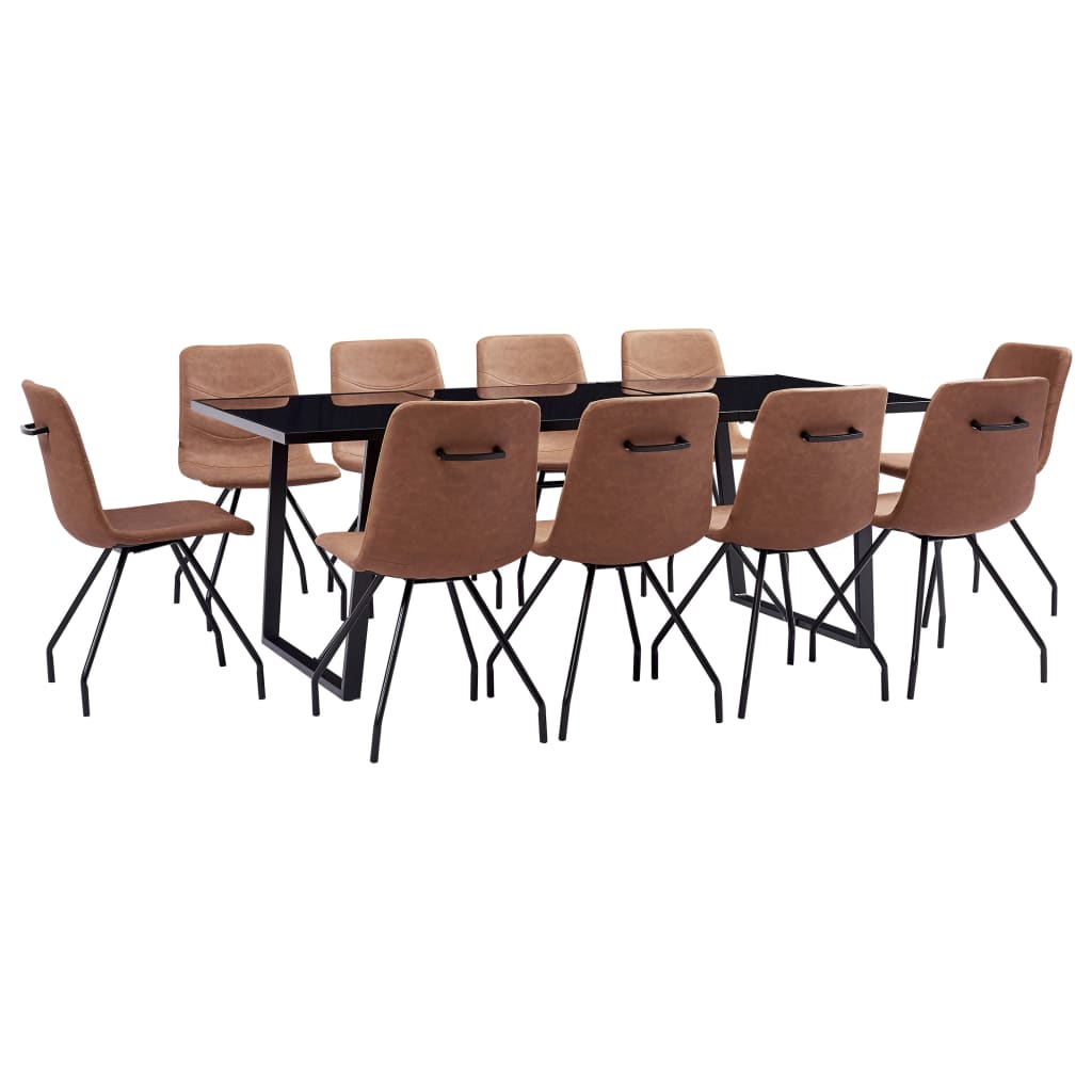 Set mobilier de bucatarie cu 11 piese tapitate cu piele ecologica vidaXL, Piele artificiala, 200 x 100 x 75 cm, Maro