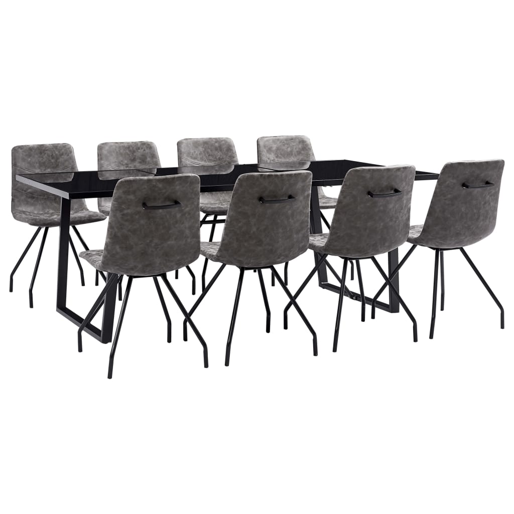 Set mobilier de bucatarie cu 9 piese tapitate vidaXL, Piele artificiala, 200 x 100 x 75 cm, Maro