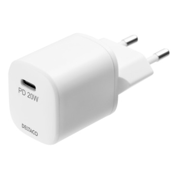 Incarcator de priza fast charge DELTACO, USB-C PD, 20W, alb Incarcator de priza fast charge DELTACO, USB-C PD, 20W, alb