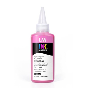 Cerneala profesionala Inkmaster pentru imprimante Epson cu 6 culori - DYE, Light Magenta, 100ml, compatibila Epson L800, L805, L810, L850, L1800, 1500W, P50 Cerneala profesionala Inkmaster pentru imprimante Epson cu 6 culori - DYE, Light Magenta, 100ml, compatibila Epson L800, L805, L810, L850, L1800, 1500W, P50