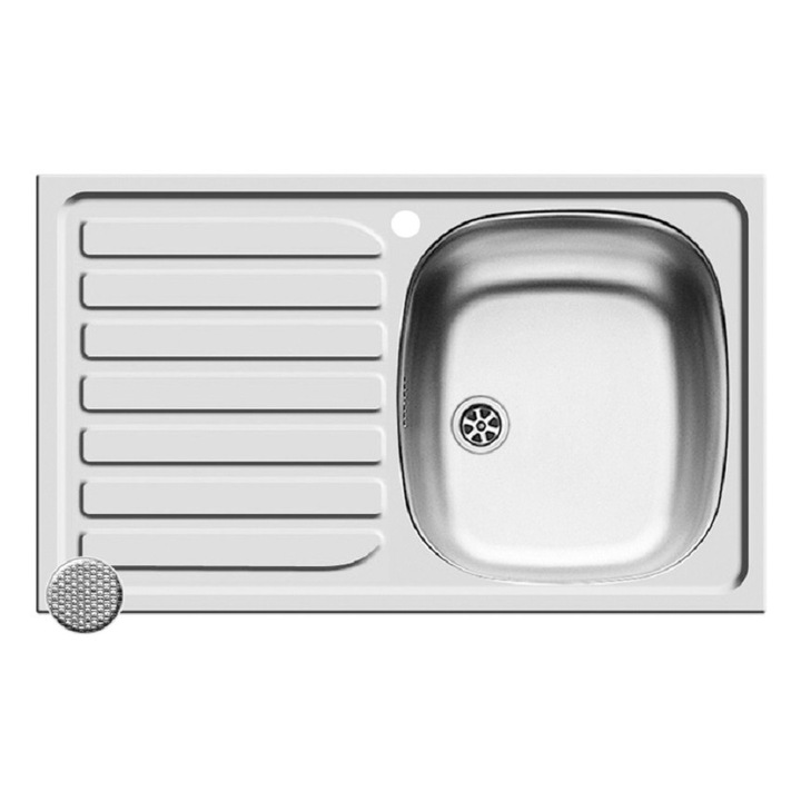 Chiuveta bucatarie Pyramis CRETA Flat, 755x480mm, adancime 150mm, orientarea cuvei pe dreapta, montare pe blat, finisaj anticalcar