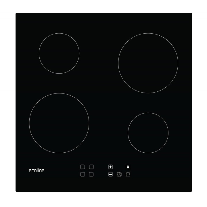 Plita electrica Pyramis Ecoline 60BCBC, 4 zone de gatit, Touch Control, Comenzi frontale, Timer si Sticla neagra