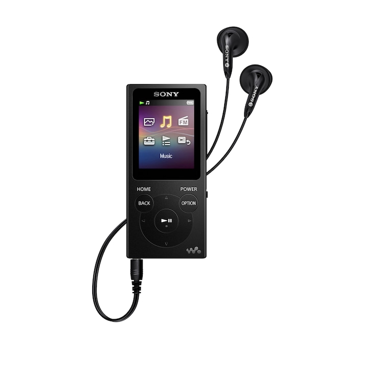 SONY Walkman NW-E394LB MP4 lejátszó, 8GB, Fülhallgatóval együtt, Fekete