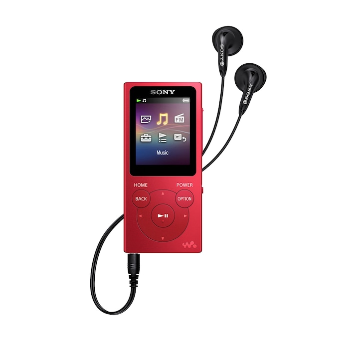 MP4 плеър SONY Walkman NW-E394LR, 8 GB, Включени слушалки, Червен