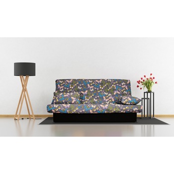 Canapea extensibila Click-Clack Best Sleep, lada depozitare, husa bumbac, 190 x 87 x 91 cm, model fluturi Canapea extensibila Click-Clack Best Sleep, lada depozitare, husa bumbac, 190 x 87 x 91 cm, model fluturi