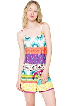 Pijama dama cu imprimeu cosmic, Desigual , Multicolor, L Pijama dama cu imprimeu cosmic, Desigual , Multicolor, L