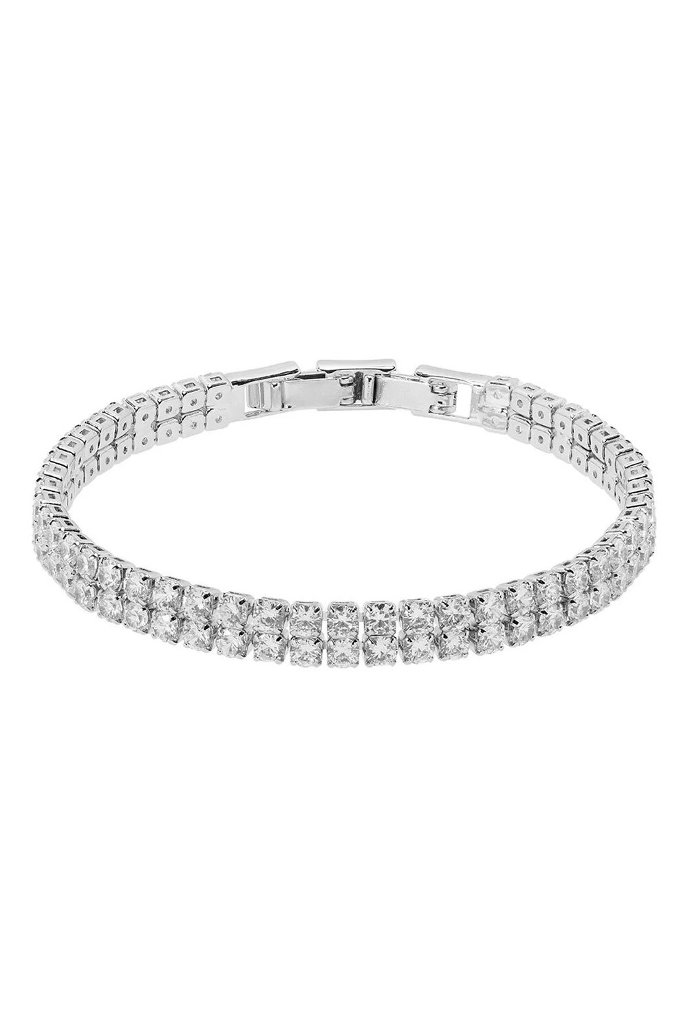 Bratara tip tennis dubla, Fashion Jewelry, placata cu aur, decorat cu cristale zirconia, alb, 15-16 cm