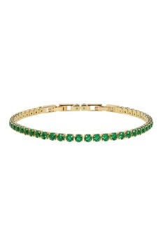 Bratara tip tennis, Fashion Jewelry, placata cu aur, decorat cu cristale zirconia, auriu/verde, 17-19 cm