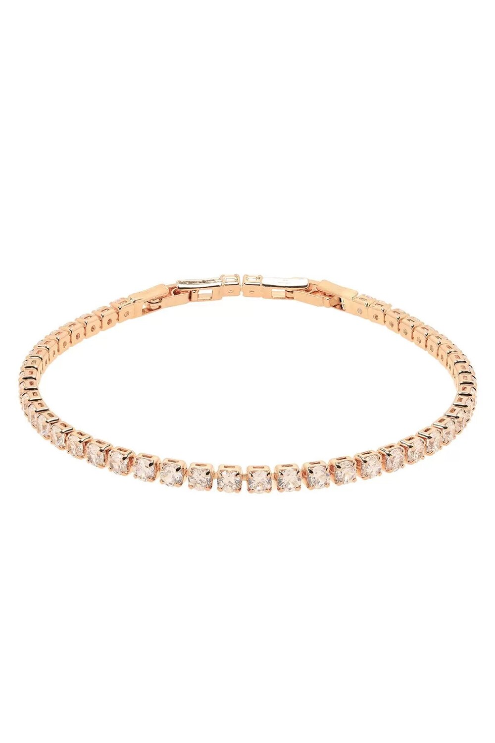 Bratara tip tennis, Fashion Jewelry, placata cu aur rose, decorat cu cristale zirconia, alb