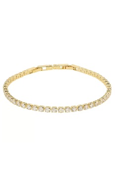 Bratara tip tennis, Fashion Jewelry, placata cu aur, decorat cu cristale zirconia, auriu/alb, 17-19 cm