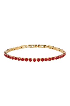 Bratara tip tennis, Fashion Jewelry, placata cu aur, decorat cu cristale zirconia, auriu/rosu, 17-19 cm