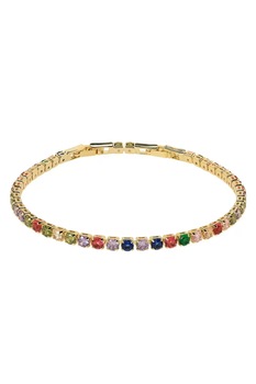 Bratara tip tennis, Fashion Jewelry, placata cu aur, decorat cu cristale zirconia, multicolor, 17-19 cm