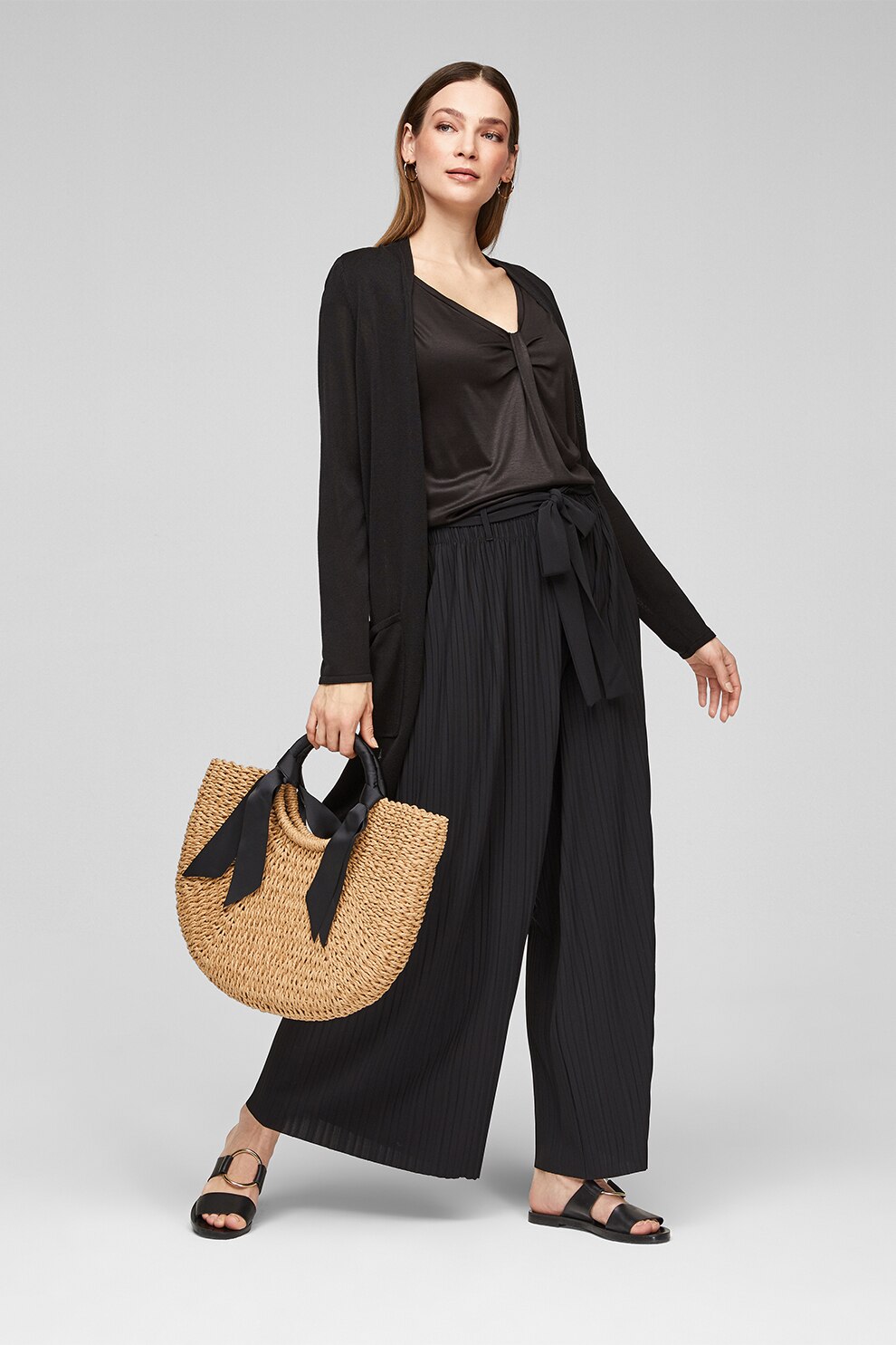 s.Oliver, Tricou vaporos cu fronseuri, Negru