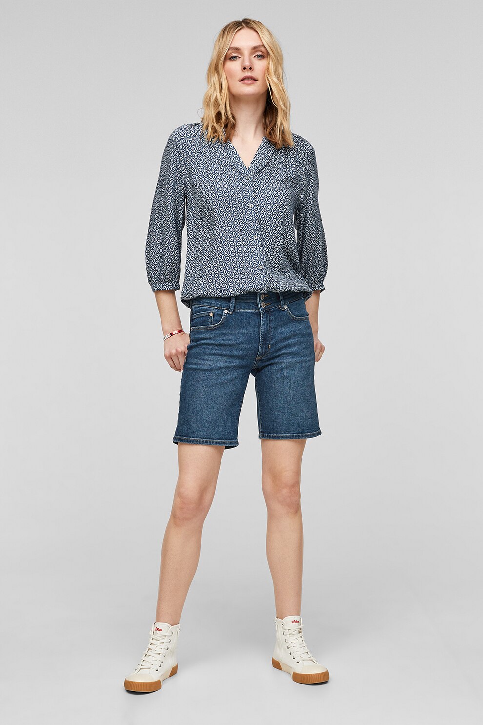 s.Oliver, Bermude slim fit de denim, Albastru inchis